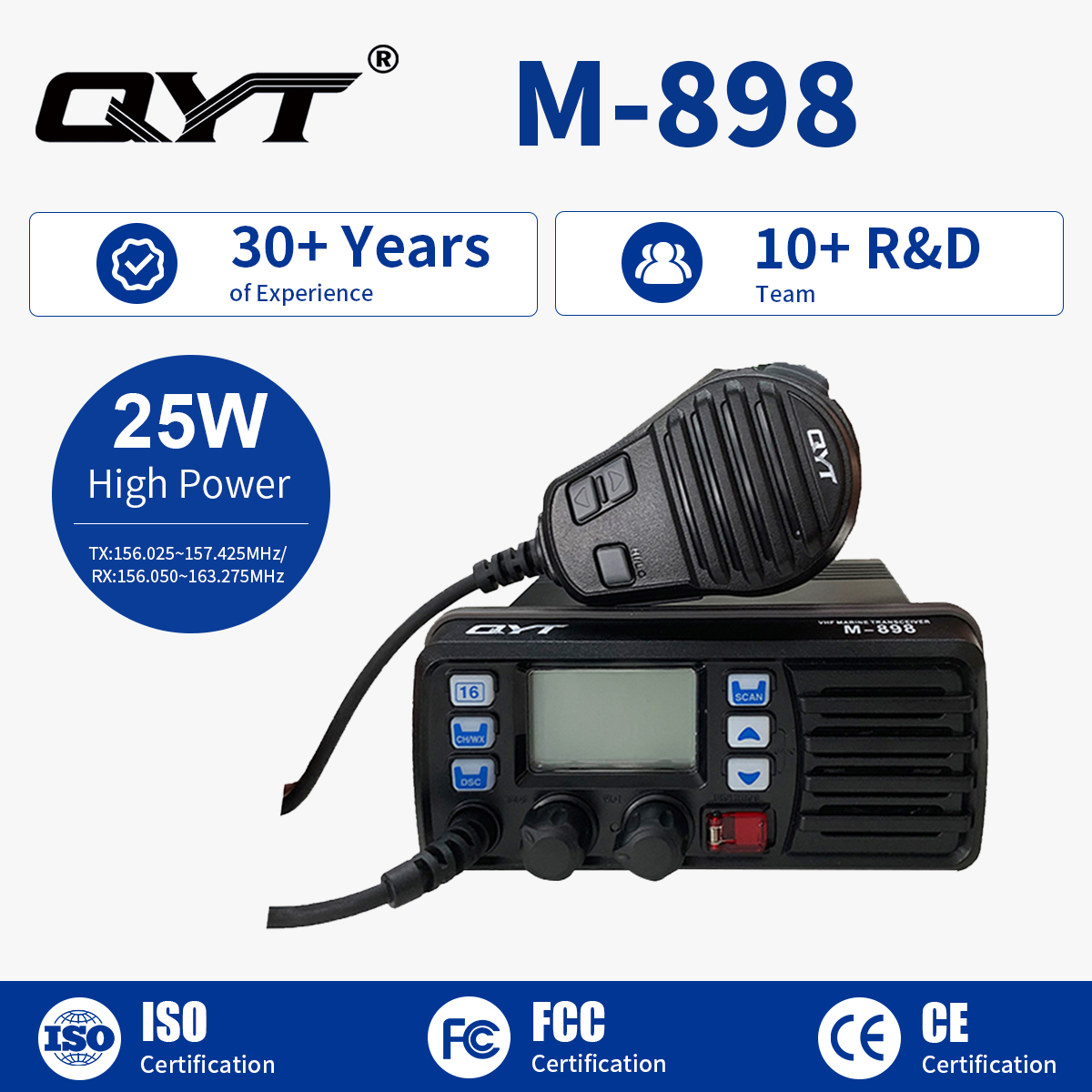 M-898 marine mobile radio QYT M-898 25W VHF Marine Radio Waterproof Ship Mobile Radio