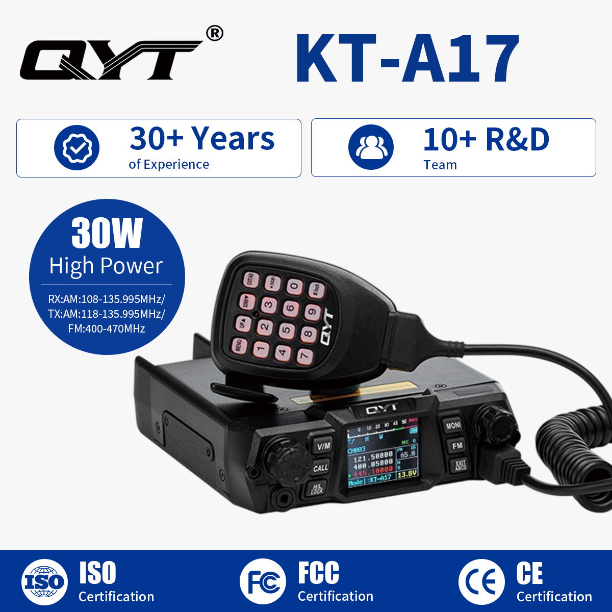 KT-A17 30W Air Band Aviation VHF UHF Mobile Radio
