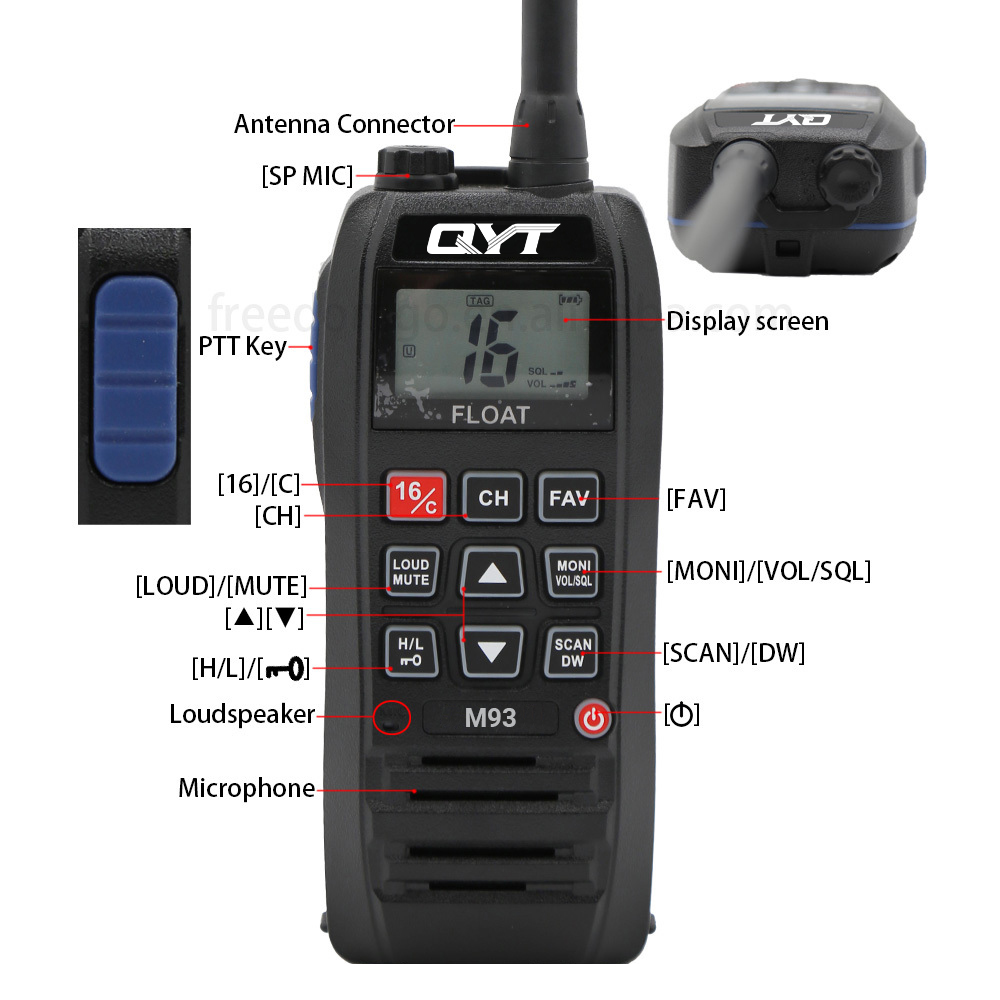 QYT M93 Floating Marine Walkie Talkie IPX7 Waterproof AI Noise Reduction Vibration Drainage Boat Radio